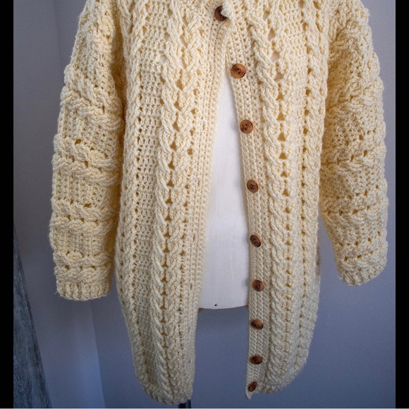 Chunky Buttery Yellow Hand Knit Cardigan, Medium - Picture 7 of 10